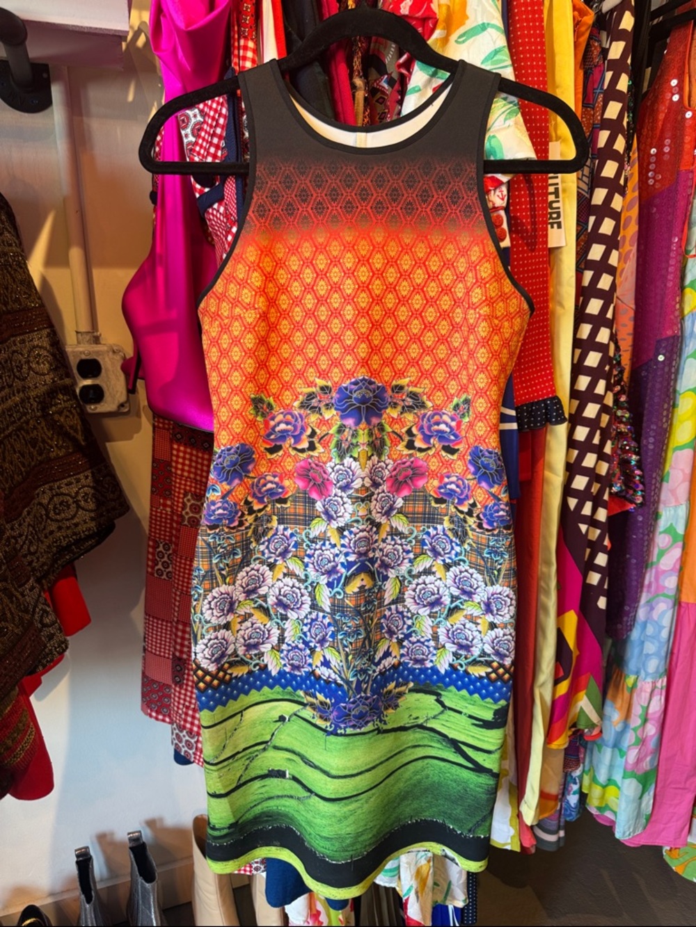 Clover Canyon Vibrant Floral Multicolor Sleeveless Scuba Dress